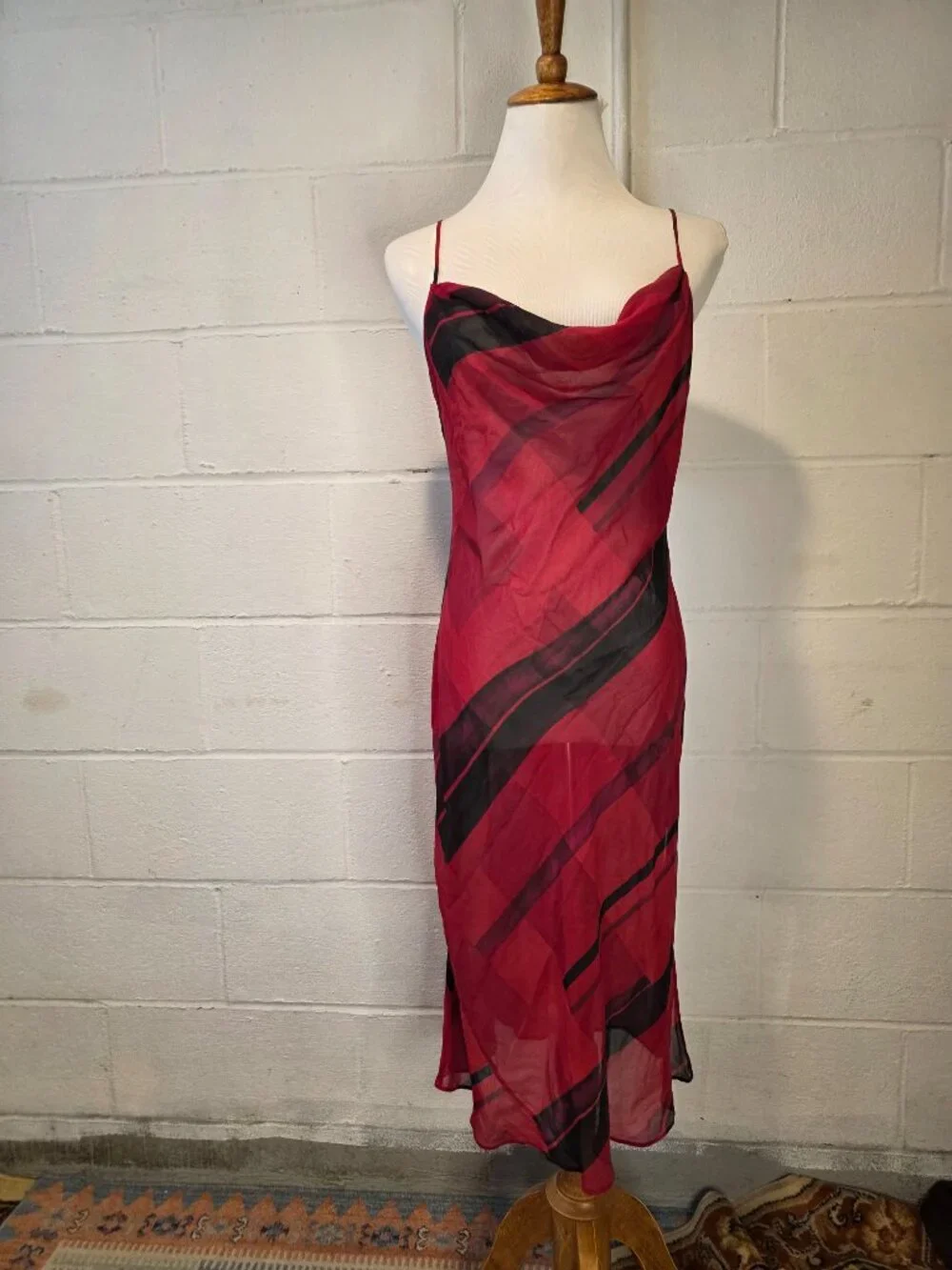 y2k Victoria's Secret Goth Vampire Opera Strappy Sheer Red Cowlneck Slip Dress